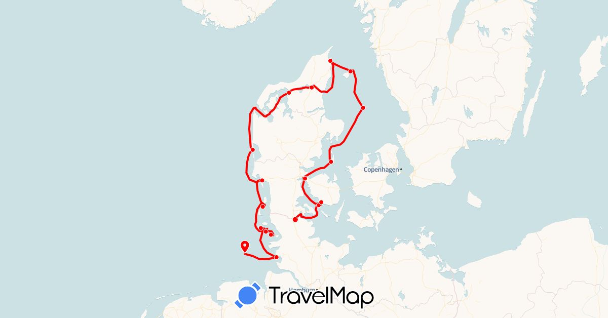 TravelMap itinerary: driving, dagmar aaen in Germany, Denmark (Europe)